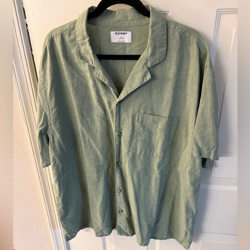 Old Navy Light Green Linen Blend Shirt